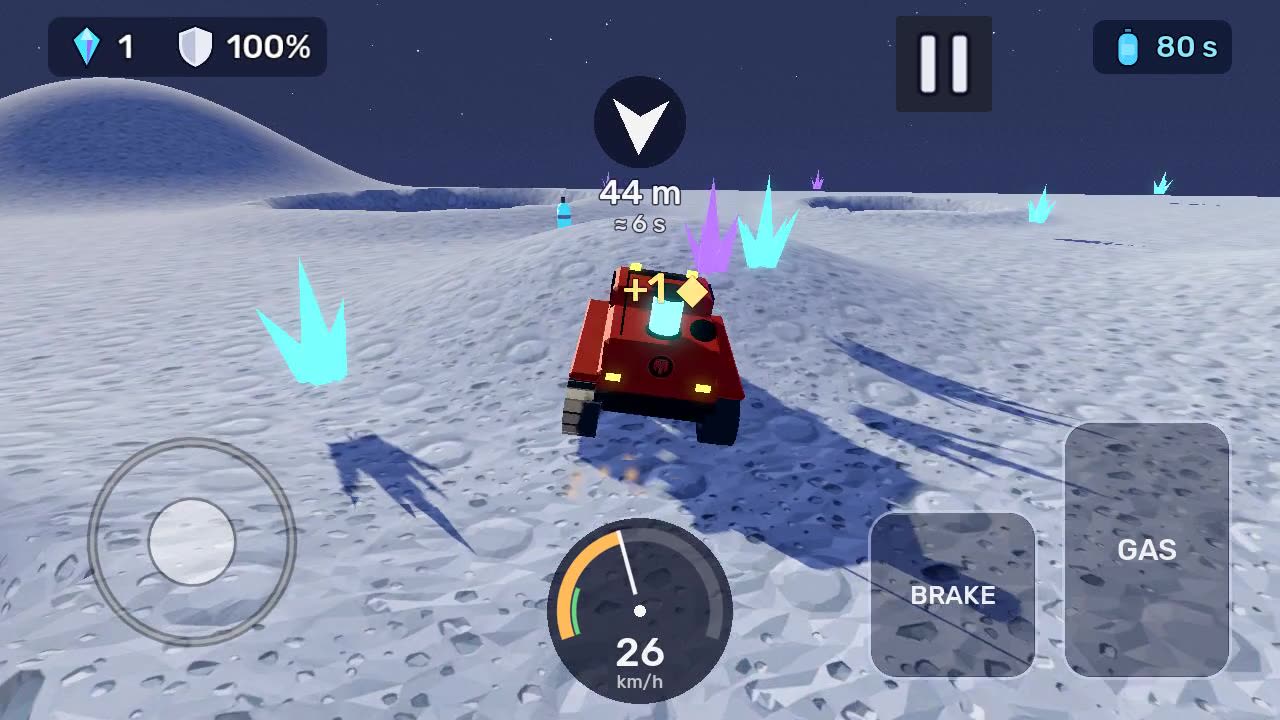 THE MOON BOY 3D v0.6: Orion's red rover picks up a crystal during a crystal rain