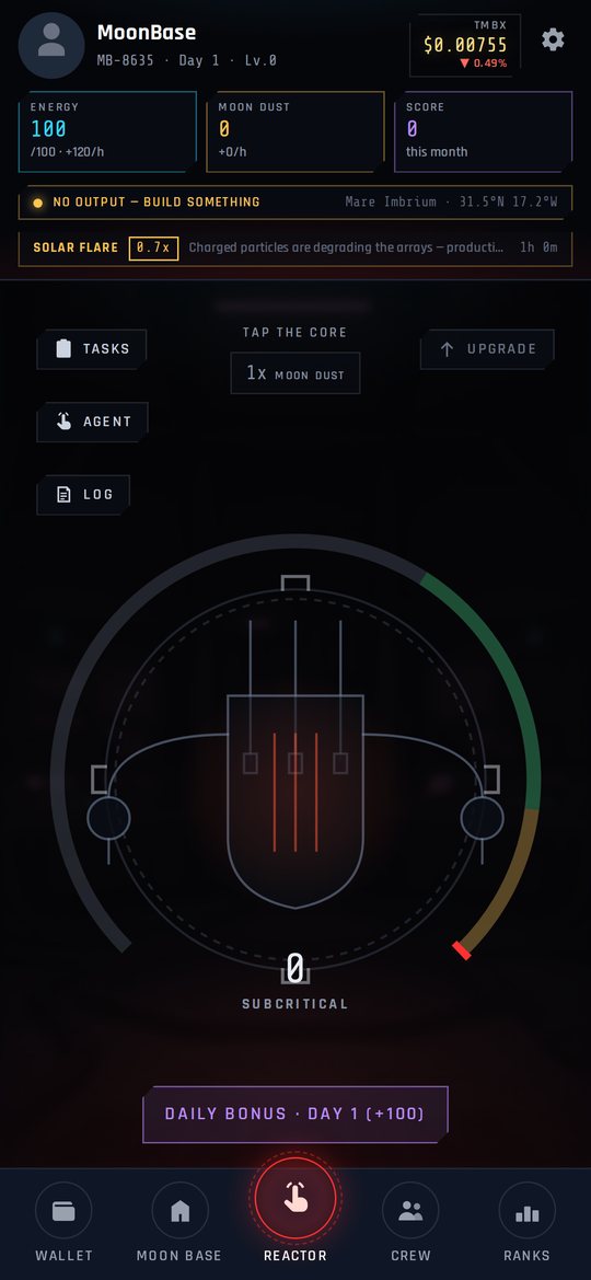Moon Base Mini App — the reactor