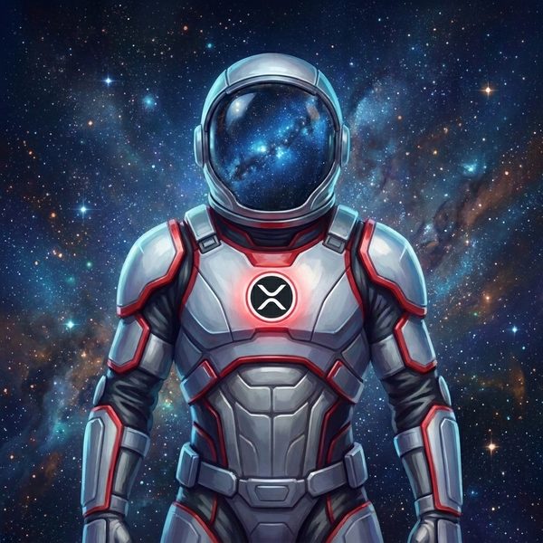 Orion Agent #0025 — a faceless armoured builder in a mirrored visor bearing the XRP emblem